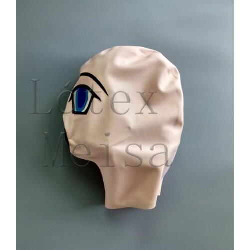 Attached mouth condoms adults' baby pink Fetish latex hood bdsm gap open nostrils with back zip decorations