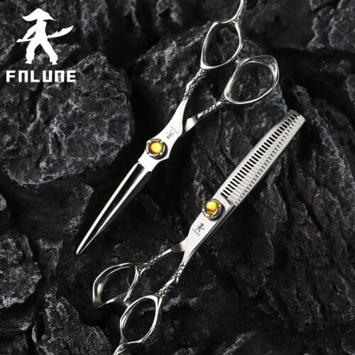 FnLune 6.0 japan steel Professional Hair Salon Scissors Cut Barber Accessories Haircut Thinning Shear Hairdressing Tool Scissors