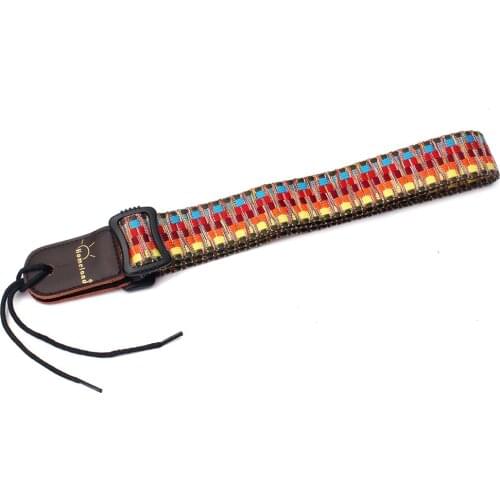 Adjustable Guitar Bass Strap w Leather Ends Stripy Pattern for Ukulele Banjo