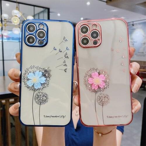 Luxury 3D Cute Flower Spin Stand Holder Phone Case For iPhone 12 11 Pro Max X XR XS 7 8 Plus Soft Transparent Cover Fundas