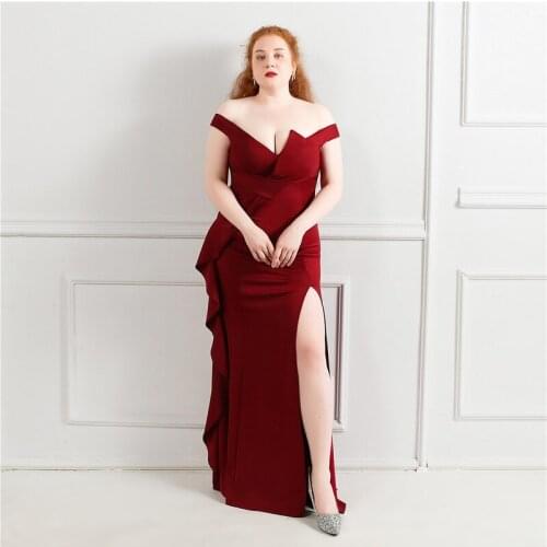 Sexy Boat Neck Evening Dress Burgundy Zipper Back Empire Floor-Length Short Sleeves A-Line Plus Size Women Formal Gowns D1252