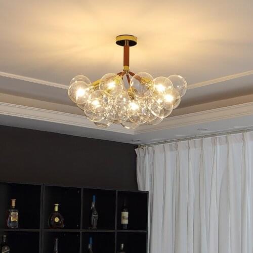 Nordic fashion simple art metal glass chandelier living room bedroom restaurant bar cafe transparent glass bubble chandelier