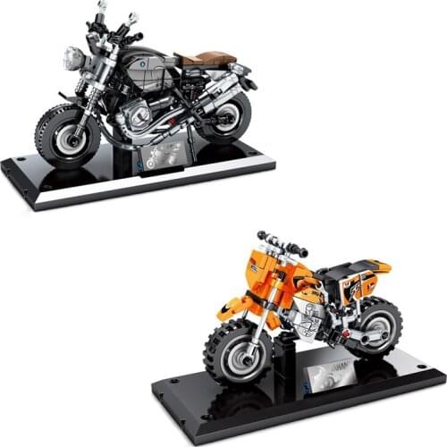 Technical famous brand motorcycle BM R nineT Pure cafe racer model moc building block with display rack brick toy collection