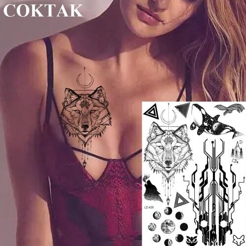 COKTAK Waterproof Current Tree Temporary Arm Tattoo For Men Women Body Art Fake Tatoo Paper Whale Wolf Henna DIY Tattoo Stickers
