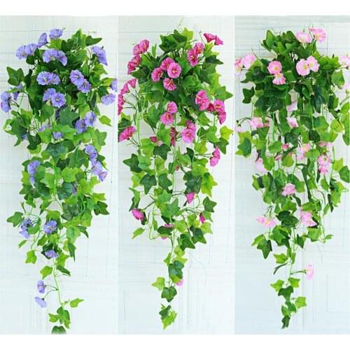 Vivid Fake Plant Flower Realistic Waterproof Hanging Artificial Silk Morning Glory Imitation Flower for Home Balcony Wedding