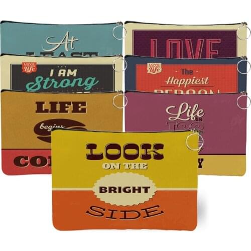 English Proverb Inspirational Letter Print Makeup Bag for Women Zipper Beauty Case Canvas Travel Toiletry Bags Cosmetics Pouch
