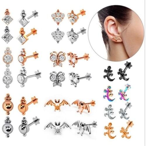 Stainless steel stud earrings for women rose gold cz crystal cute stud earrings female fashion summer jewelry gift