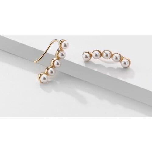 Women Fashion Copper Jewelry Faux Pearl Crawler Earrings