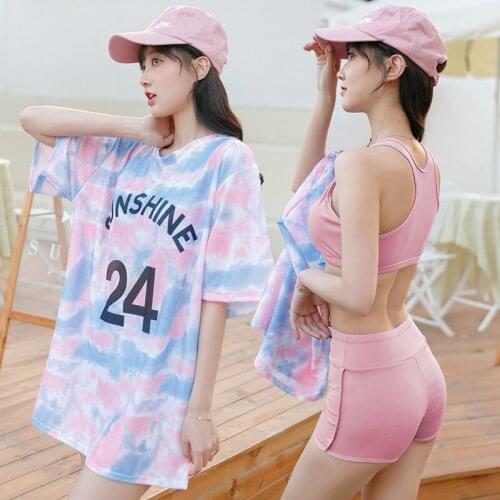 Three-piece womens swimwear sports casual Korean version of loose-fitting meat show thin split hot spring swimwear