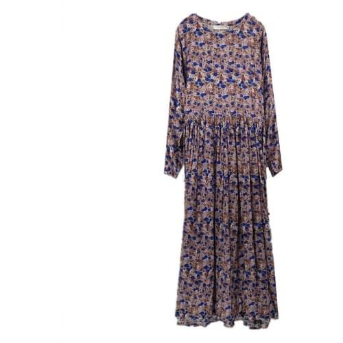 2020 Women Vintage Casual Loose Print Long Dress Spring Autumn Full Sleeves O-Neck Maxi Dress Plus Size Women Dress XS-6XL