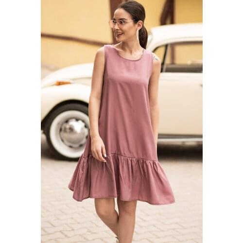 Womens Color Rose, Sleeveless, Collarless, Skirt Ruffle Dress, For Daily and Special Moments, modern Cut, Comfortable, Viscose