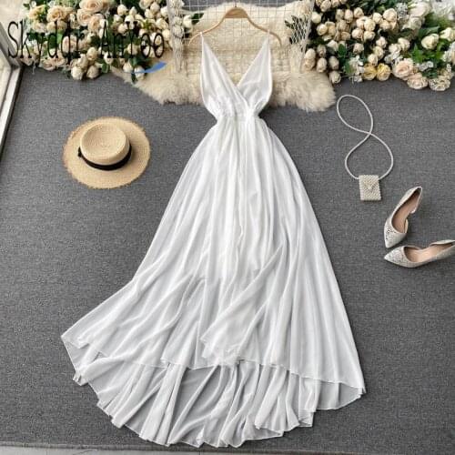 Summer Maxi Dresses For Women 2021 Robe Longue Femme Spaghetti Strap Backless Sexy White Party Dress Floor-Length Beach Dress
