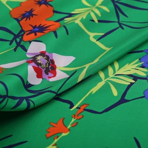 1 Meter Wide 16 Mm 100% Natural Silk Crepe De Chine Dress Shirt Fabric Emerald Green Floret Printing