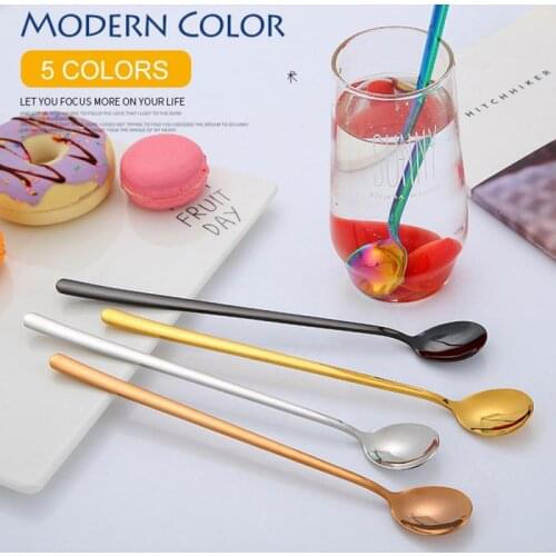 1PC Long Handle Spoon Stainless Steel Mixing Spoon Coffee Spoon Dessert Spoon Golden Mirror Light Dessert Spoon Kitchen Tool