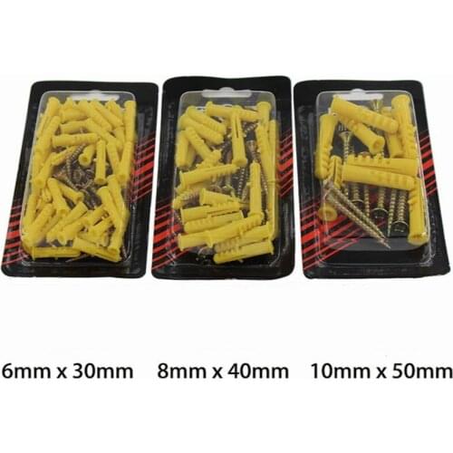 25pcs Plastic Expansion Pipe 10*50mm 8*40mm Rubber Plug Plastic Pipe Nylon Column Expansion Screw Anchor Plug Wall Plugs