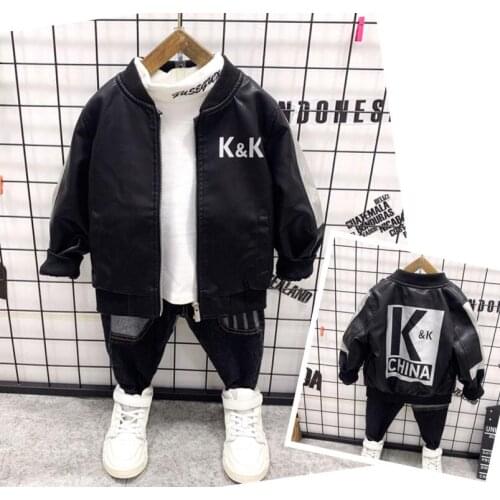 Toddler Baby Boys Clothing Sets Spring Autumn Kids Outfits Leather coat+T-shirt+jeans 3pcs Tracksuit Children Clothes Sport Suit
