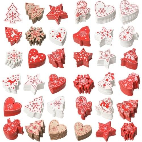 36 Style 10pcs/Lot 5CM New Year Natural Wood Christmas Ornaments Wooden Pendant Hanging Gifts Xmas Tree Decor Home Decoration Gi
