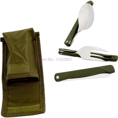 50set 3pcs/set Stainless Steel Portable Mini Tableware Set Outdoor Tool Folding Cutlery Set with Spoon Fork for Camping