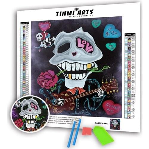 5D DIY Diamond Painting Cross Stitch Cartoon Kits Full Drill Round Rhinestone Diamond Mosaic Skull Guitar Embroidery Decor Home