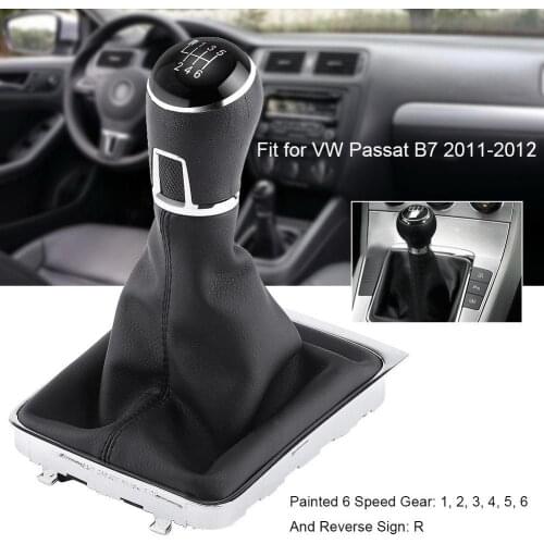 6 Speed Car Gear Shift Knob Stick Gaiter Boot Frame Kit For VW Passat B7 2011 2012 Black And Silver Car Styling shifter knob