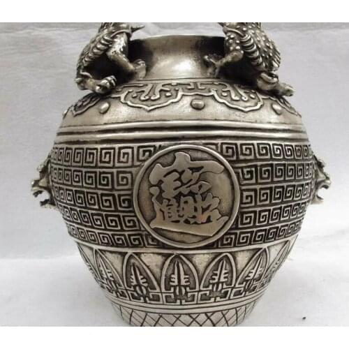8 Chinese Folk White Copper Silver Fengshui Wealth Four toad crock Treasure bowl