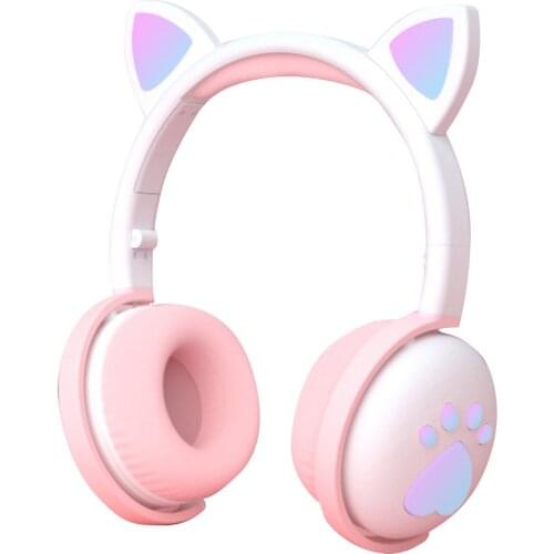 BK1 BT 5.0 Wireless Headphones RGB Glowing Lights Cute LED Cat Ear Paw Girls Gift Kids Headset Wireless Stereo Bass 3.5mm Plug