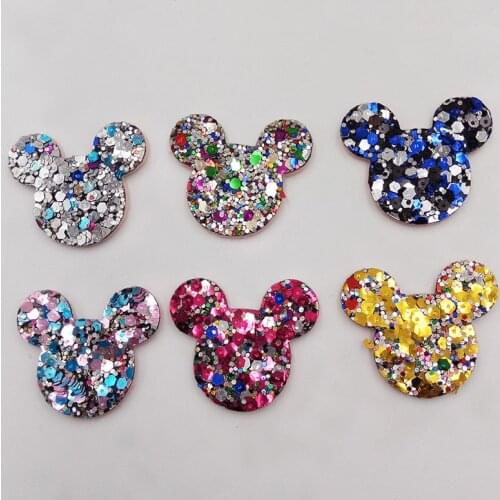 60PCS/lot 3.5X3CM Glitter Baby Girls Hair Accessories Sequins Cat Head Padded Appliqued for BB Clip Decoration