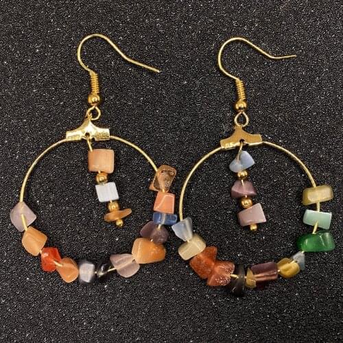 Bohemian Natural Stone Colorful Danle Earrings for Women Multi Color All Handmade Jewelry Weddiing Gifts Round Pendant Earrings
