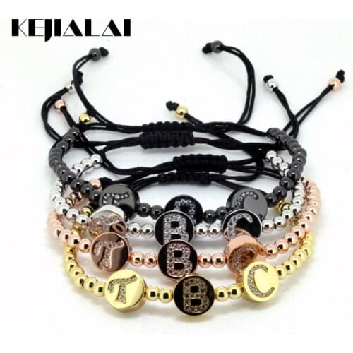 Big Sale 4 Color 4mm Round Ball Beads & Pave Setting CZ TBC Letter Bead Braiding Men / Women Anil Arjandas Macrame Bracelet