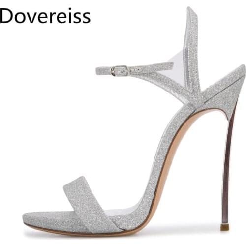 Dovereiss Fashion Womens Shoes summer new sexy consice silver Elegant Narrow band Buckle Party shoes Sandals 34-45