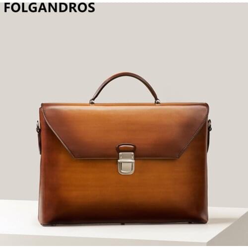 2019 Brand Designer Briefcases Genuine Leather Belgium Classic Business Briefcase Male 14 Inch Cowhide Document Computer Bags