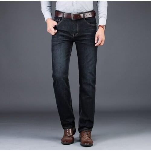 BROWON 2021 Autumn Winter Baggy Jeans Pants New Solid Color Thick Soft Business Trousers Mid Loose Straight Denim Jeans for Men