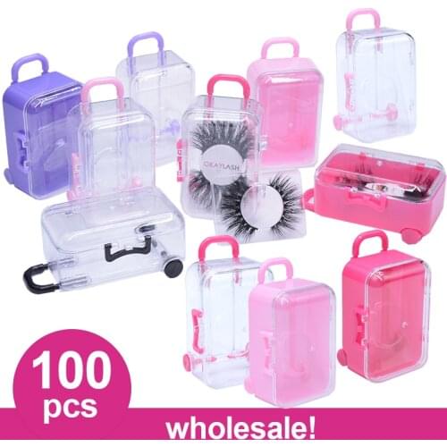 Wholesale Private Label Plastic Eyelash Packaging Luggage Suitcase with Clear Tray 3D Mink Lashes Packing Box Lash Case in Bulk