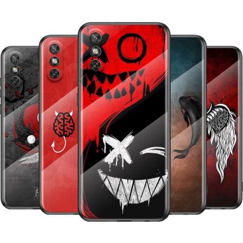 Tempered Glass Cover Angel Demon Smiley Yin Yang For Huawei Y6 Y7 Y9 Y5P Y6P Y8S Y8P Y9A P Smart Z 2019 2020 2021 Phone Case
