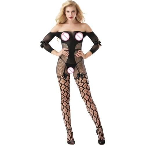 Ladies Erotic lingerie hot sexy lingerie hollow Siamese netting Open crotch transparent sexy costumes underwear teddy