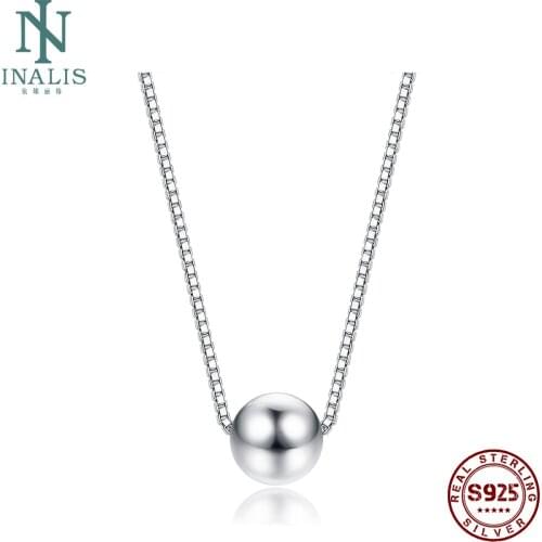 INALIS Mini Simple Bead Necklaces 925 Sterling Silver Minimalist Pendant Necklace For Women Chain Link Silver Jewelry Recommend