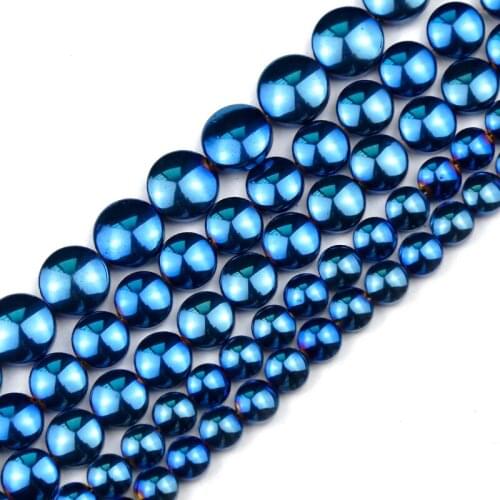 JHNBY Blue Flat Round Coin Hematite Natural Stone 6/8/10mm Spacer Charm Loose Beads For Jewelry Making Diy Bracelets Accessories