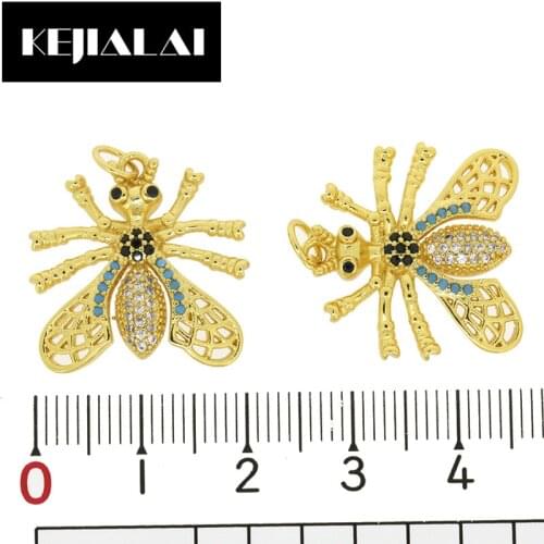 KEJIALAI CZ Rhinestone Bee Insect Charms for Jewelry Making Connectors Pendants for Necklace Bracelet Accessories Fingdings
