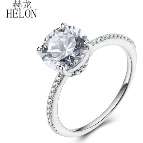 HELON 2ct Moissanite Ring Solid 18K White Gold Round VVS/GH Lab Grown Moissanite Diamond Engagement Ring Women Classic 4 Prongs