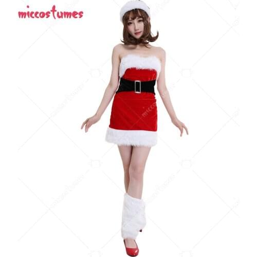 Adult Mrs Santa Claus Red and White Cotton Blend Velvet Performance Outfit Cosplay Costume for Christmas with Fluffy Leg Warmers