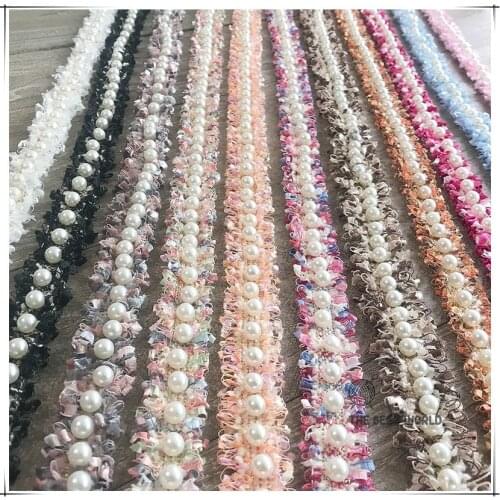 2.5cm wide hand-woven pearl lace trim handmade material clothing home bedding decorative side fringe lace