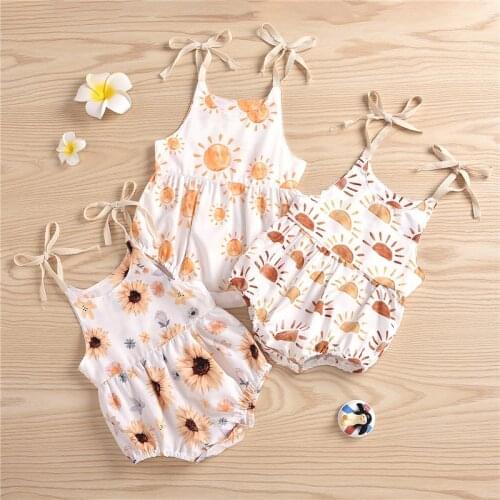 Summer Baby Girls Romper Sunflower Print Sleeveless Playsuit Jumpsuit Sunsuit Clothes Outfits for 0-24M Newborn Infant Kids