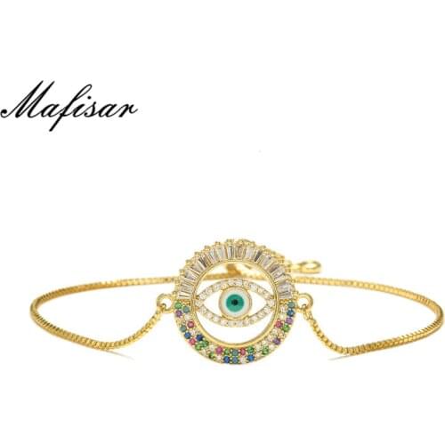 Mafisar 2021 New Fashion Gold Color Evil Eye Bracelet For Women Girl Hot Sale Colourful CZ Charm Bracelet Female Party Jewelry