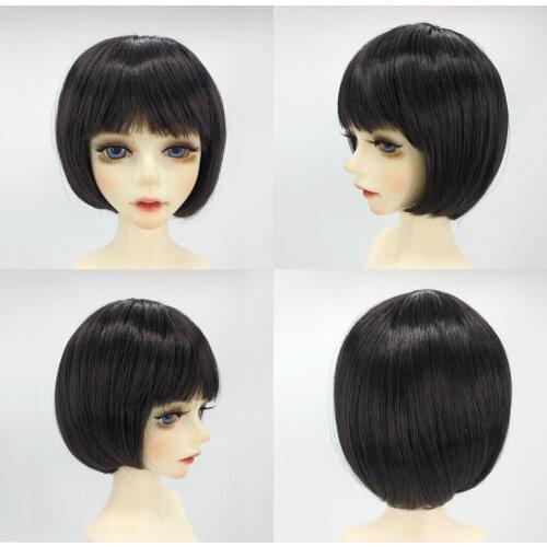 Cute Girl Bangs Short Hair Wig Hairpiece for 1/6 Doll DIY Making Accessories Black Brown