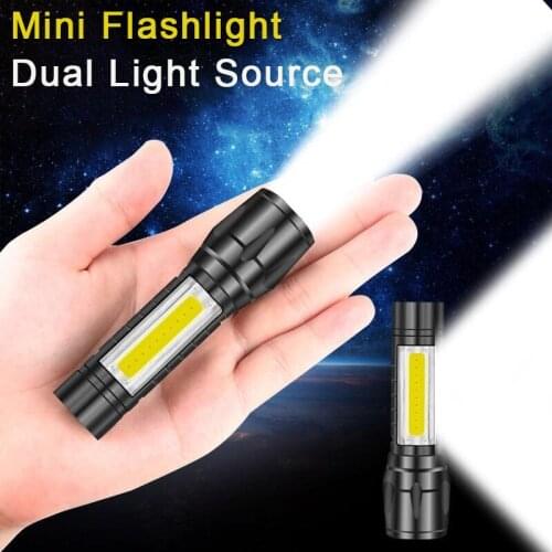 Mini Flashlight LED USB Multi-function Waterproof Zoom Dimming Bright COB Flashlight Portable Light for Camping Fishing