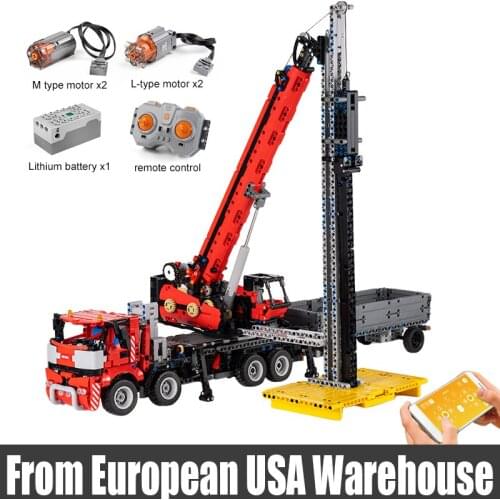 MOULD KING 17003 High-tech APP RC Truck Toys The All-Terrain Piling Paltform Crane Model Building Blocks Bricks Kids Gifts