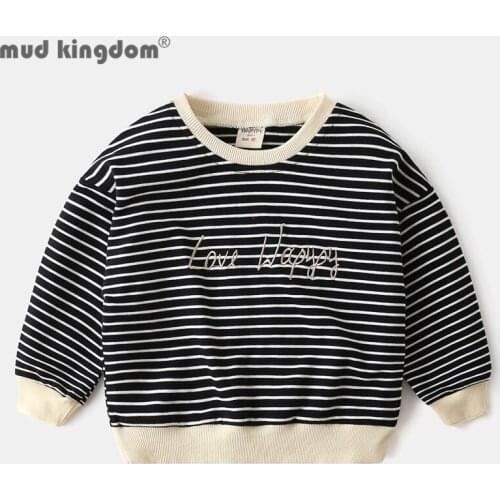 Mudkingdom Boys Stripe Sweatshirt Letter Embroidery Long Sleeve Spring and Autumn Casual Drop Shoulder Fashion Kids Clothes
