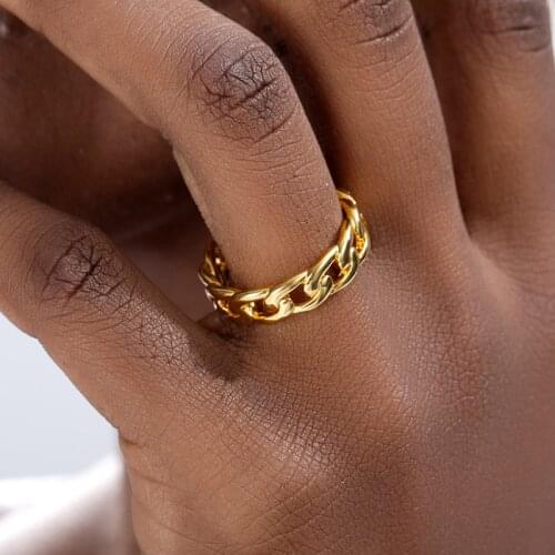 Vintage Cuban Link Rings For Men Stainless Steel Opening Finger Rings Hip Hop Geometric Exaggeration Finger Girl Party Gifts