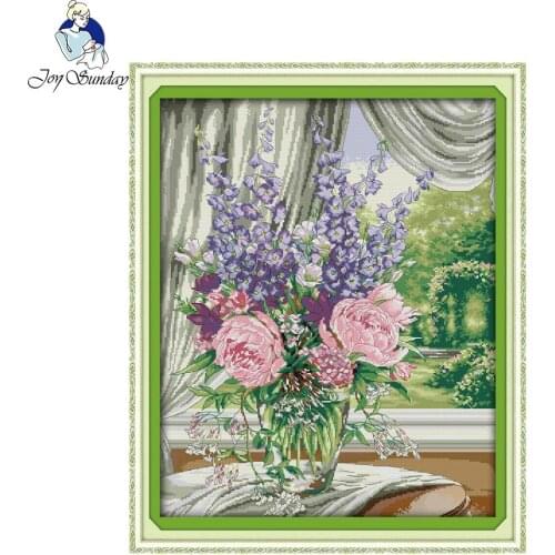 Joy Sunday Window Vase Home Decor Diy Painting Counted Print on Canvas 14CT 11CT Cross Stitch Embroidery Kits Needlework Sets