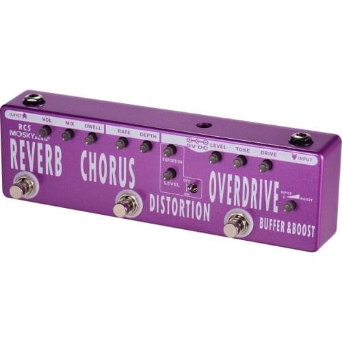 6-in-1 Guitar Multi-Effects Pedal Reverb + Chorus + Distortion + Overdrive + Booster + Buffer Full Metal Shell with True Bypass